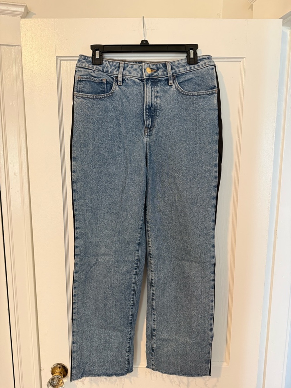 Express Light Blue Cropped Jeans with Black Side Stripe